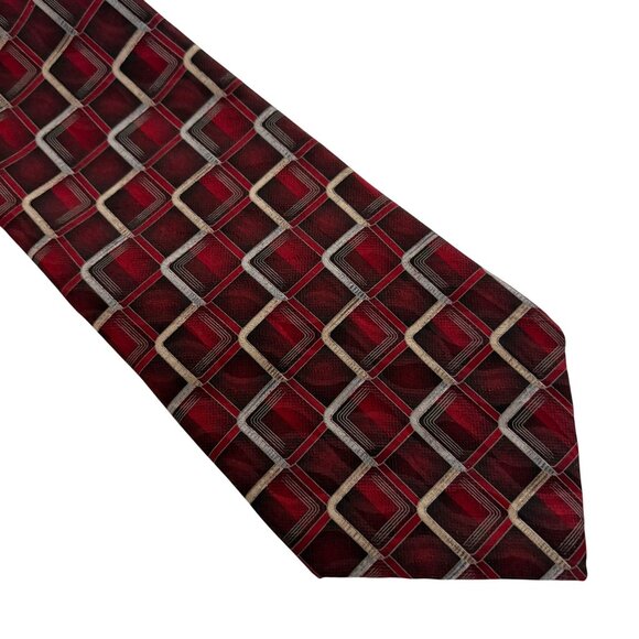 Stafford Red Geometric Silk Necktie Mens Tie Accessory Office Work Formal Gift - Picture 3 of 8